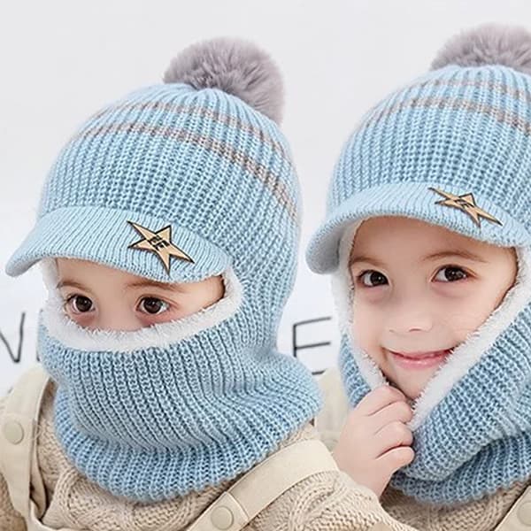 Barn Pojkar Flickor Vintermössa Halsduk Set Varm Stickad Mössa Halsduk Beanie Mössa