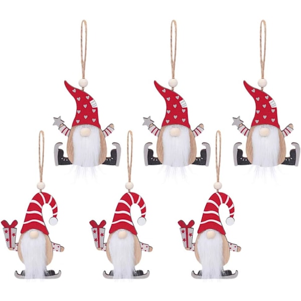 Festlig Jul Tomte, Tomtar Med Skridskor För Ihåliga Dekorationer Och Utsökt Träpärltomte