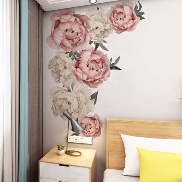 Blommiga väggdekaler Peony Flowers Väggdekaler för sovrum, Peon