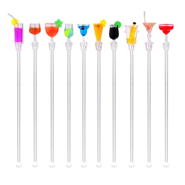 10 st Swizzle Sticks  Färgglada dryckesomrörare 9\" Drink