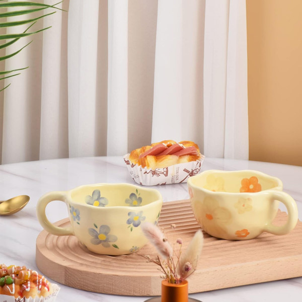 Keramisk kaffekop, kreativ blomsterkop til kontor og hjem, opvaskemaskine- og mikrobølgeovnsikker, velegnet til brygning af lattes og mælk
