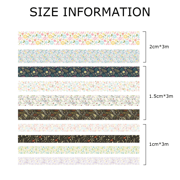 Blommig Washi Tape Set 10 Rullar 15/10/20mm Bred Blommig