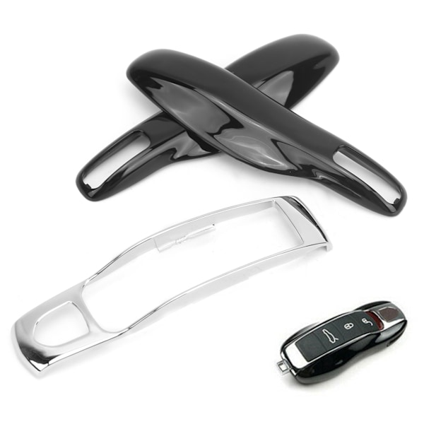Bilnøgle Fjernbetjening Etui Trim Beskyttelsesdækning Passer til Porsche 911/Panamera Macan Boxster (Sort Sølv)