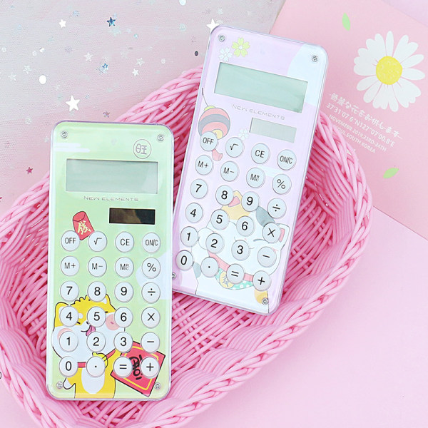 Lille Sød Mini Lommeregner Basis 8 Cifre Kawaii Solcelle