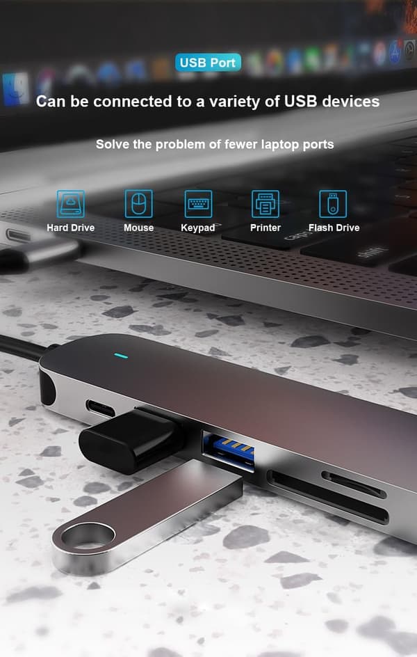 USB C HDMI-hubb, Ms Lula 6-i-1 USB C-hubbadapter med 4K vid 30 Hz