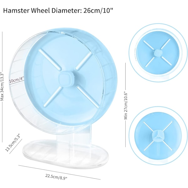 26cm Hamsterhjul, Super Tyst Hamsterhjul med Justerbart Stativ för Hamstrar, Gerbiler, Dvärghamstrar, Jordekorrar, Gyllene Björnar och Andra Små