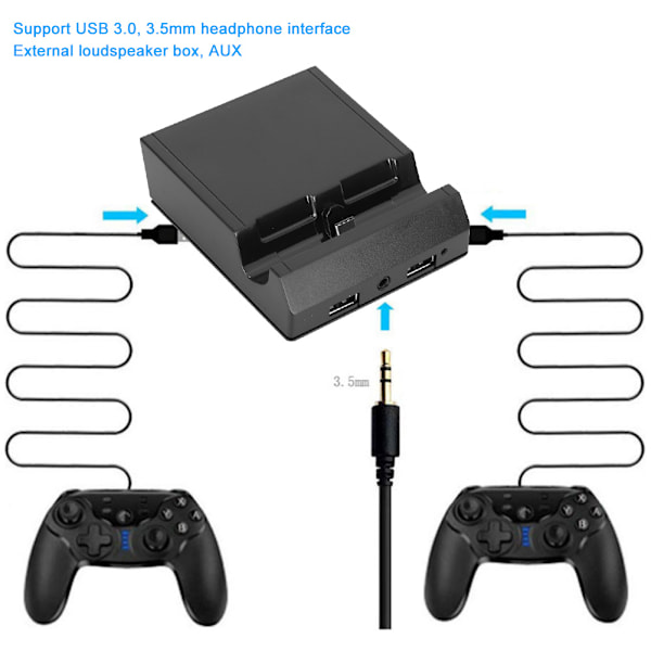 HDMI Bærbar Opladningsdock Base Desktop Oplader til Switch/Lite med Hovedtelefoninterface