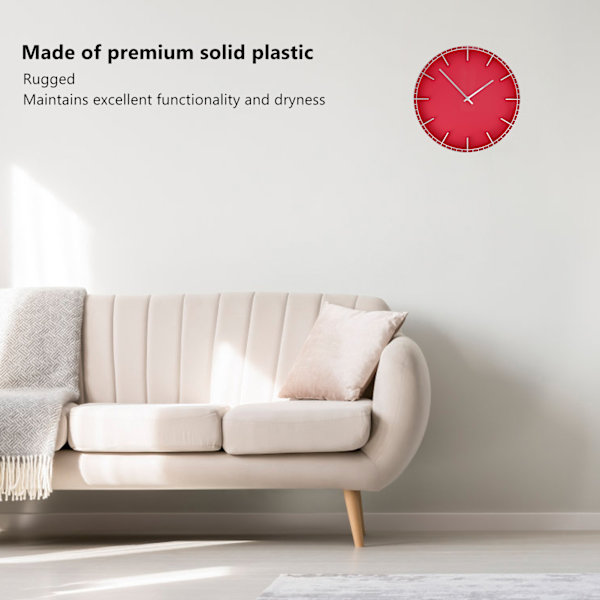 Väggklocka Tyst Förhindrar Ticking Lättläst Innovativ Modern Rund Väggklocka för Hemmakontor Kök Sovrum 5686 Silver med Röd (37,7x3cm /
