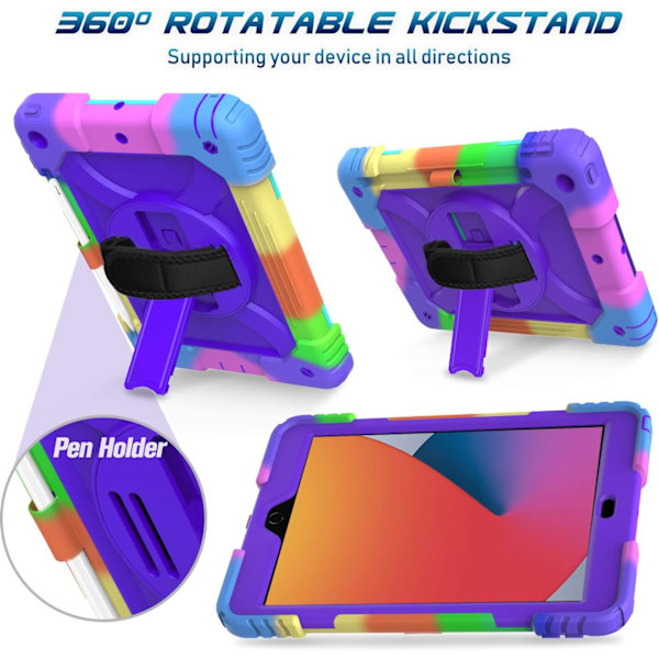 Generation Case, iPad 8:e/7:e generationens fodral, iPad 10.2 fodral, hybrid stöttåligt [360 roterande stativ] [handrem] [pennhållare] barnfodral för nya