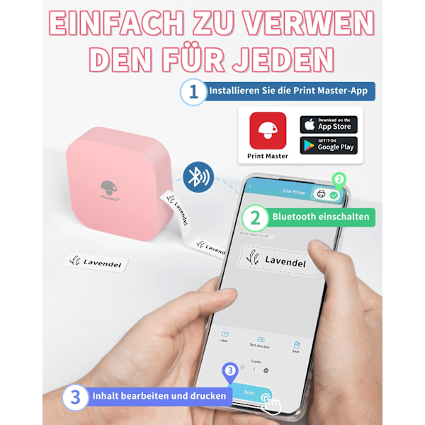 Bluetooth-tarra-tulostin, tarra-laite itseliimautuva, yhteensopiva iOS:n ja Androidin kanssa, kannettava mini-tarra-laite kotiin, toimistoon, kouluun ja tarrojen liimaamiseen