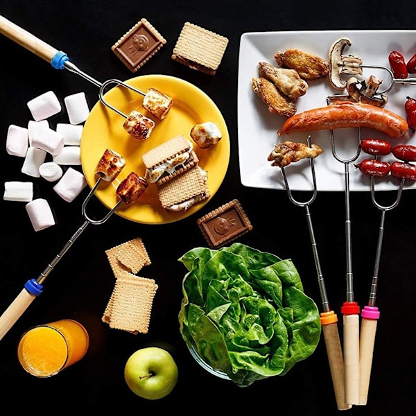 Säkra Marshmallow-grillpinnar för barn, Utdragbara gafflar i rostfritt stål för S'mores, Grillverktyg för camping, Teleskopiska Smores-pinnar med 304
