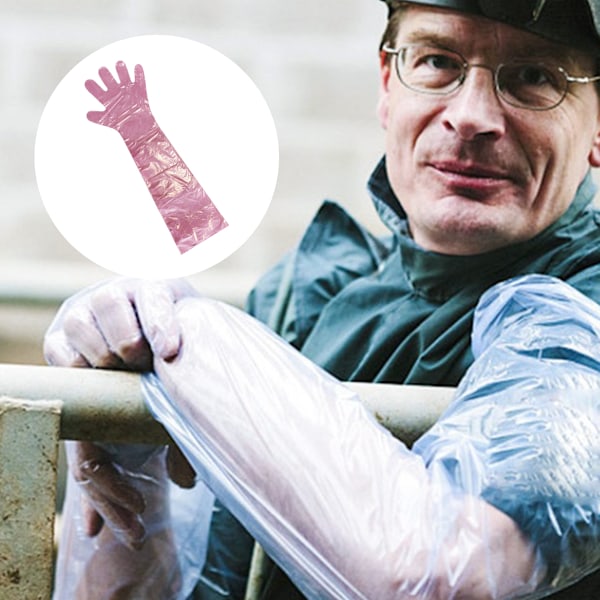 100 st Engångs Lång Handske Veterinärundersökning Artificiell Inseminationshandske för Gris Nötkreatur Får