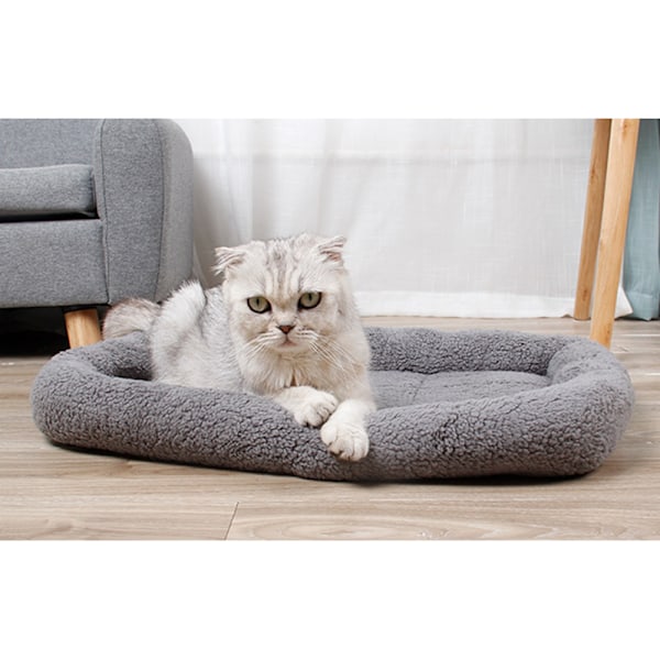Kattlöpband Matta Kattbädd Hundbädd Mjuk Plysch Värmare för Små Bebisar Grå S