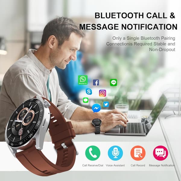 HW28 NFC åtkomstkontroll offline fjärrkontroll AI-assistent Bluetooth-samtal smart klocka Silver+Brown