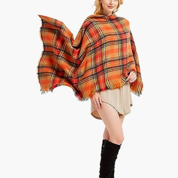 Dameskals til efterår/vinter - Klassisk frynse-tartan plaid - Varmt og blødt