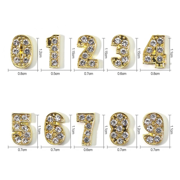 Number Nail Charms，Number Charms Legering Nail Strass Nail Gems，För kvinnor Nail DIY Art