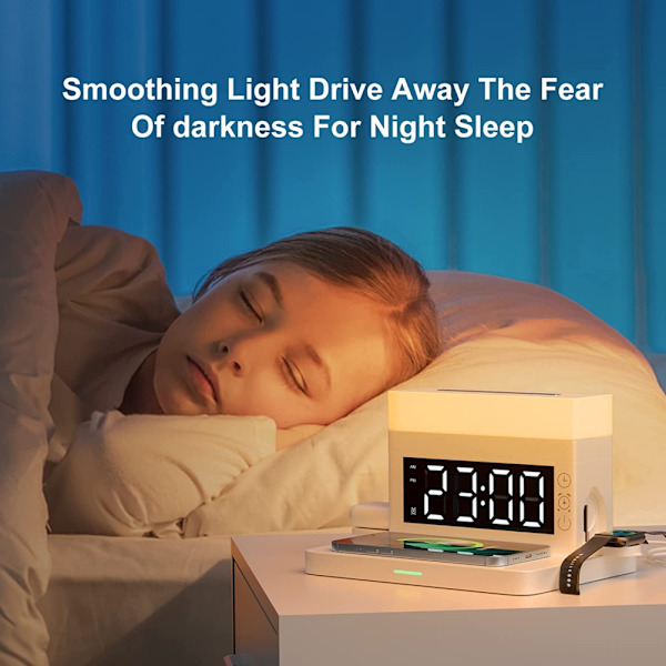 6 i 1 trådlös laddningsstation med LED-nattlampa digital väckarklocka 18W snabbladdning kompatibel för iPhone 13 12 11 Pro SE XS XR X 8Plus 8