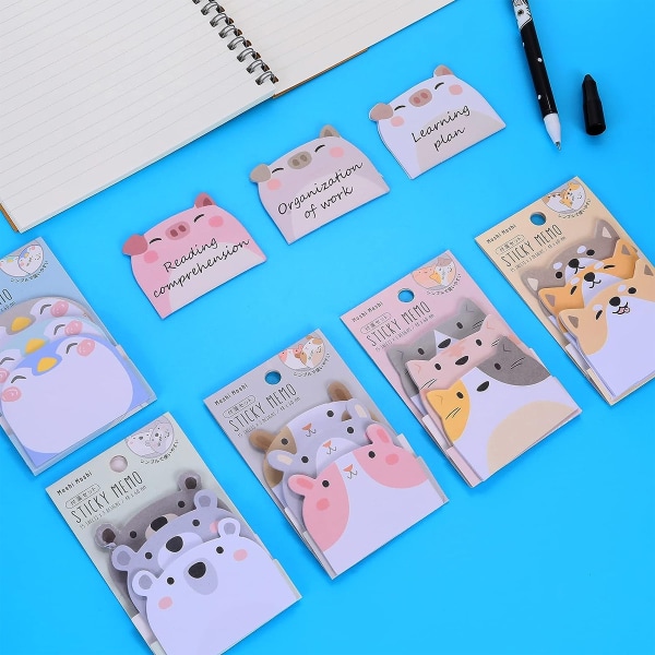 6 stk Søte Sticky Notes, Tegneserie Sticky Notes Dyr Form
