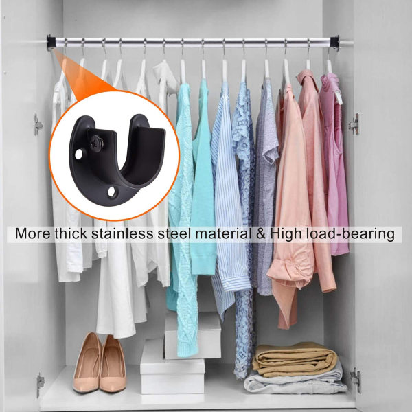 Garderobe stangbrakett i svart utgave, rustfritt stål, U-formet