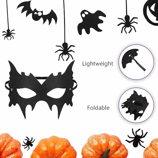 Halloween Maskerad Svart Fladdermusmask, Svart Unisex Filt Tyg Halv Ansikte Ögonmask, för Fest Cosplay Kostym Rekvisita Maskerad Karneval Tillbehör