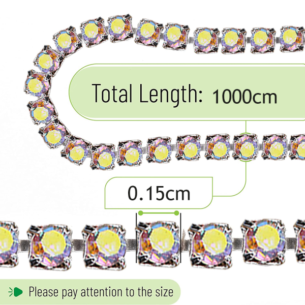 1 rulle 10 Yards Rhinestone Chain, 1,5 mm Crystal Rhinestones Close Chain Roll, Crystal Claw Cup Chain Style 3