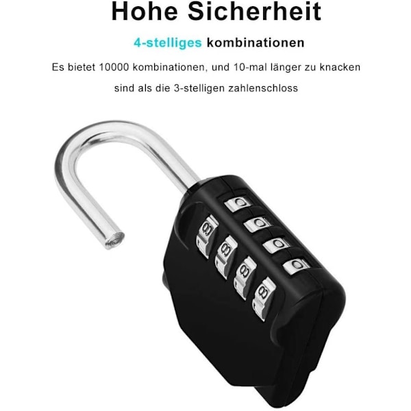 Väderbeständig Design 4-siffrig Kombinationslås, Återställningsbart För Förbättrad Säkerhet, Bekvämt Portabelt Robust Zinklegeringshänglås, Svart, 2-pack