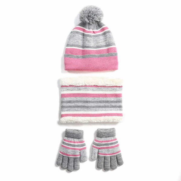 Vintermössa för barn, vinterscarf, set, varma ränder, stickad mössa, öglehalsduk, handskar, set för barn för barn i åldern