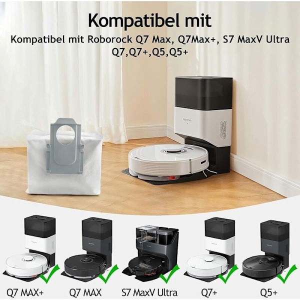 Lätt att byta dammsugarpåse, hållbara ersättningsdammsugarpåsar för Xiaomi Roborock S7 MaxV Ultra, läckagesäker design för självtömning