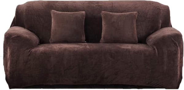 Tjockt elastiskt slätt sammetsöverdrag för dubbelsits, kaffefärgat