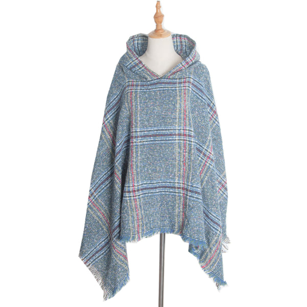 Women's Plaid Hooded Cape Shawl Blanket Poncho Hoodie Cape