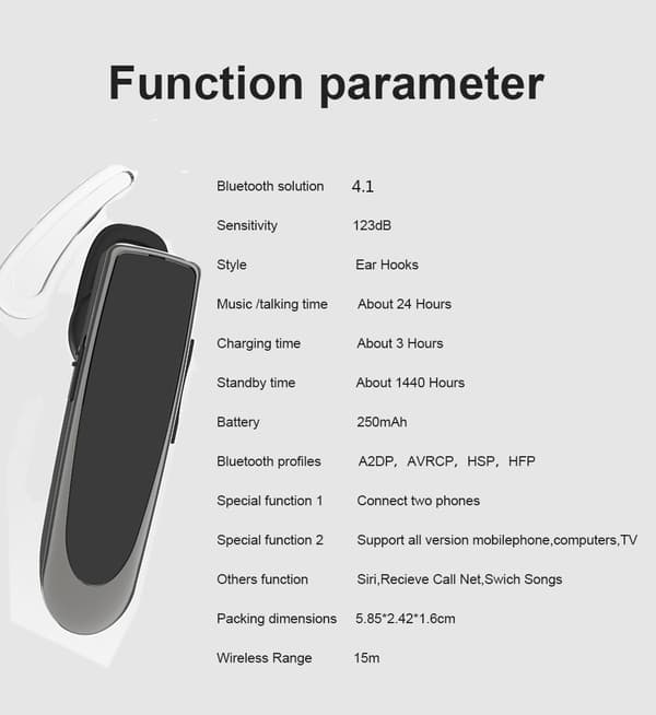 Håndfrit Bluetooth Headset, Trådløst Bluetooth Headset med Mikrofon