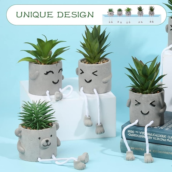 Søt uttrykksimulerende grønn plante bonsai kunstig pottet