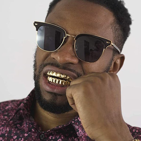 18K pläterad guldmässing set glänsande hiphop för män och kvinnor Guldtänder glänsande gyllene tänder Tillbehör