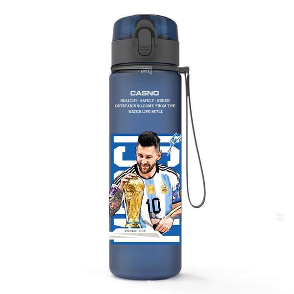 Bärbar blå sportvattenflaska med stor kapacitet och Messi-tryck - 560 ml