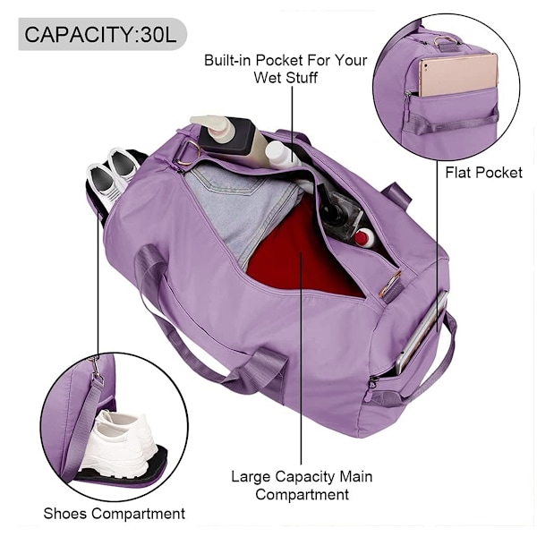 Treningsbagger for menn Vanntette duffel-vesker for helgeturer for kvinner og menn