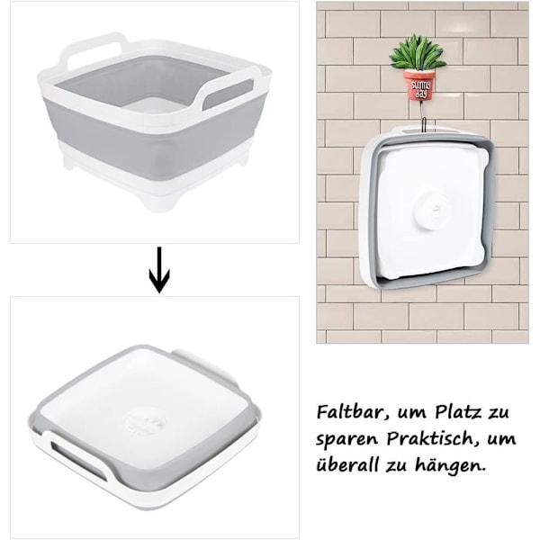 Bärbar diskho, hopfällbar diskbalja med avloppsplugg, multifunktionell diskho för husbil, camping, strand