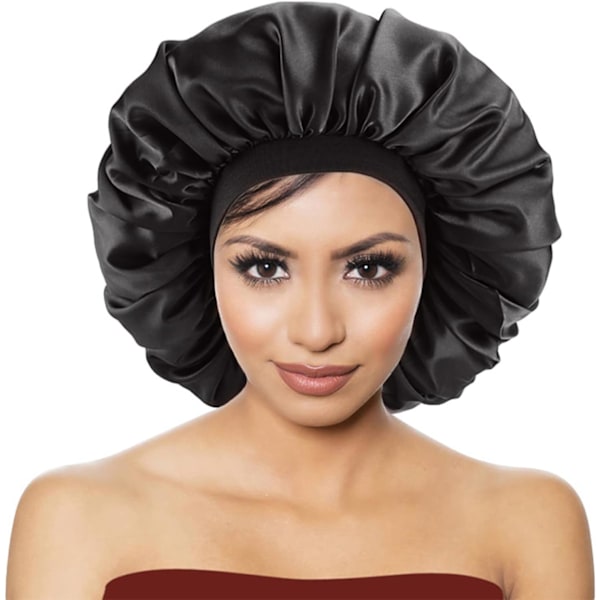 Satin sovehette, sovehette, bredt elastisk sovehettebånd, jenter L