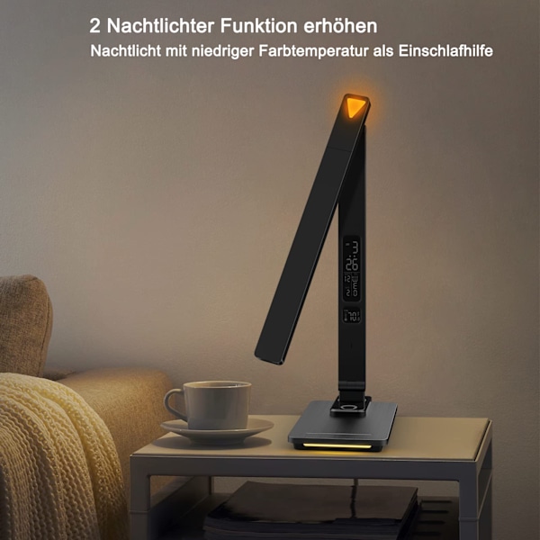 Smart Skrivbordslampa med Vikbar Design, Touchkontroll Dimbar Skrivbordslampa, Trådlös Laddning & USB-Laddningsport för Hemmakontor, Anti-Bländningsskärm