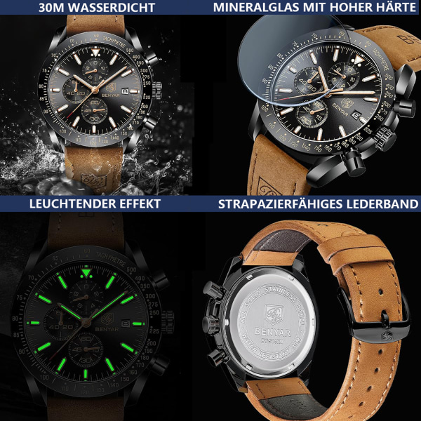 Klockor Herr Analog Quartz Chronograph Herrklockor 30M Vattentät Luminous Date Watch Casual Business Designerklockor Klassisk Elegant