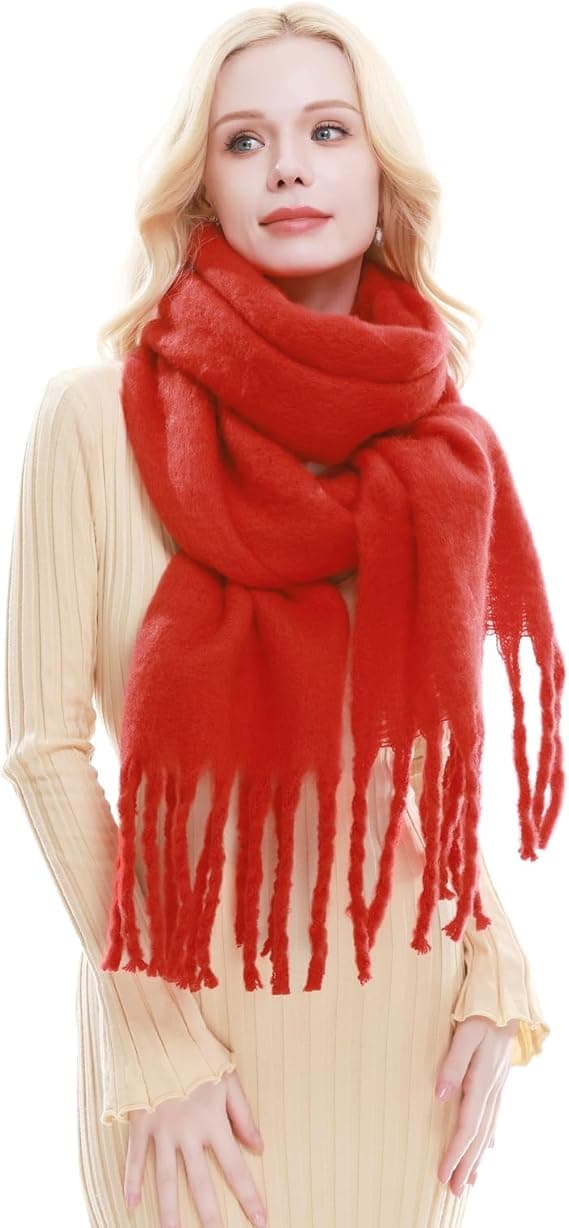 Stort Skjerf for Kvinner Vinter Varmt Tykt Skjerf Oversized Teppe Skjerf LT01 Red