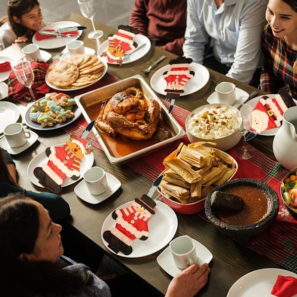 Festlig Jul Bestickhållare, Bordsdekoration För Middagsbjudning, Prydd Med Snögubbe Renar Jultomte Mönster, Kreativ Julhelg