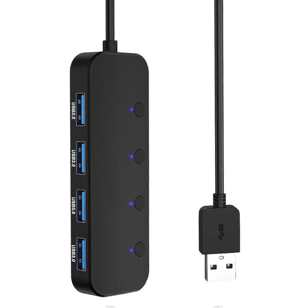 USB Hub 4 Porter USB 3.0 5 Gbps Hub Splitter En Til Fire Utvider Med Uavhengig Strømbryter Og L