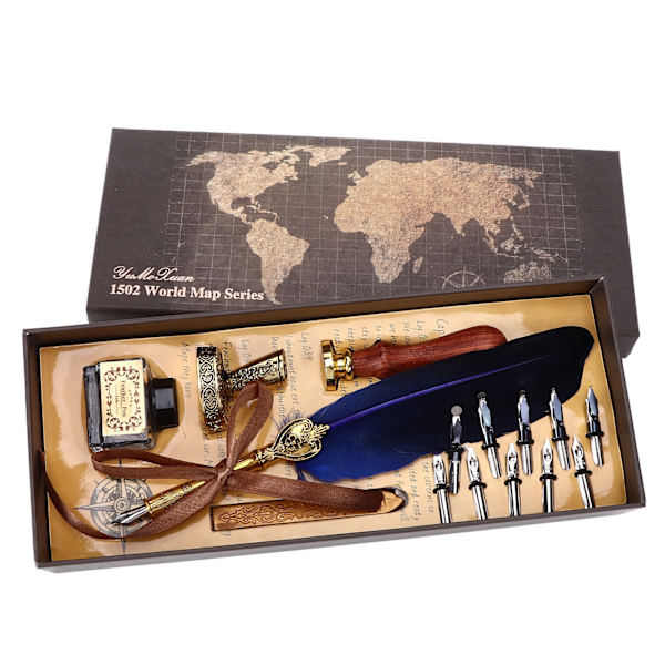 Kalligrafi Pen Retro Elegant Udsmykket Mønster Holdbar Bærbar Attractiv Dekorativ Skriveartikler til Hjem Mørkeblå