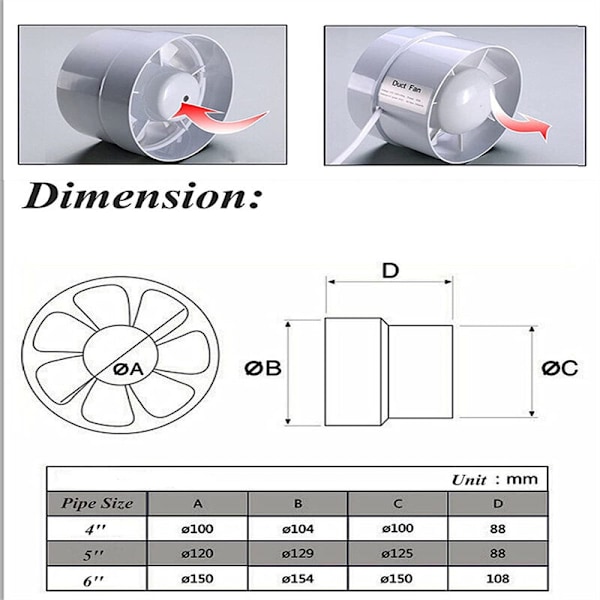 Ventilator, 100mm, 12W/130m³, Axial Kanalventilator: Badeværelse, Køkken, Kælder