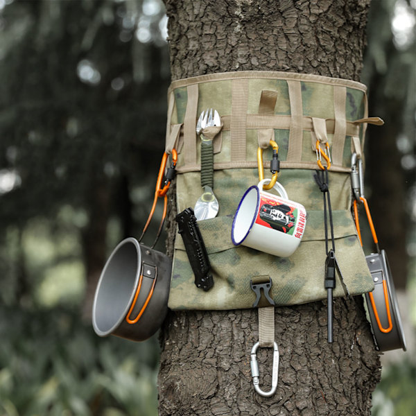 Bärbar Reseorganisatör med Vävhängare Utomhus Hängande Camping Redskap Porslin Förvaringsväska 30 cm Bläckmålning