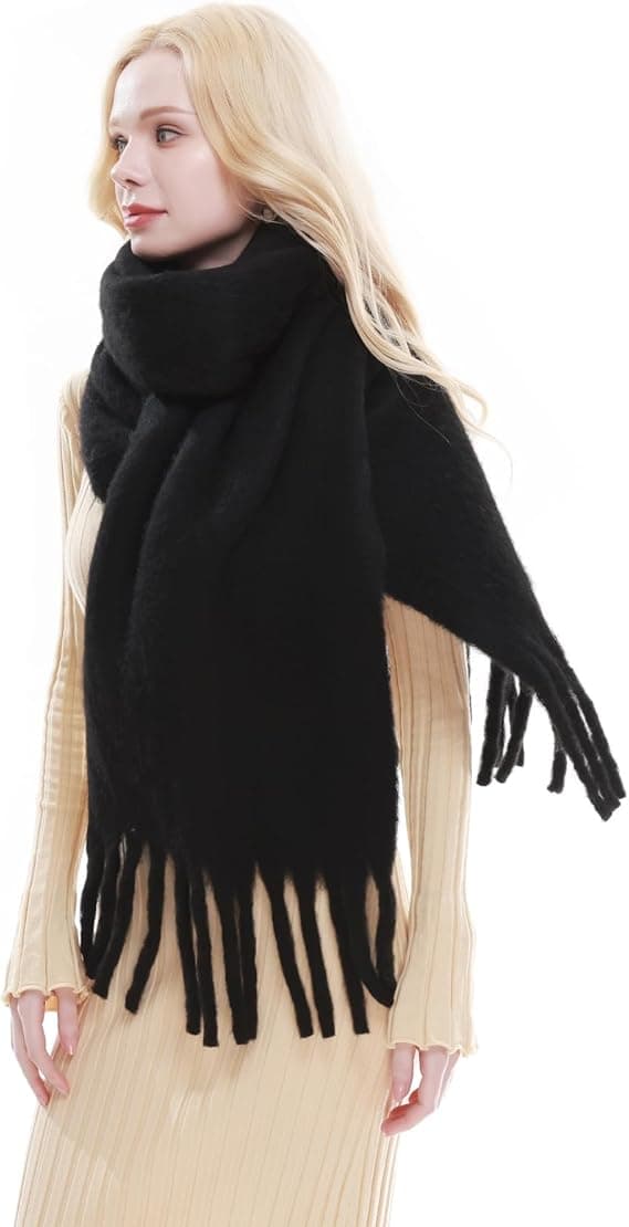 Stort Skjerf for Kvinner Vinter Varmt Tykt Skjerf Oversized Teppe Skjerf LT01 Black