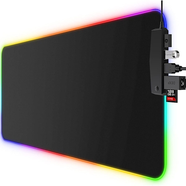 Extra Stor Gamingmatta med RGB-belysning, Halkfri Gummibas för Stabilitet, Sydda Kanter Säkerställer Hållbarhet, Absorberar Mekaniska Tangentklick,