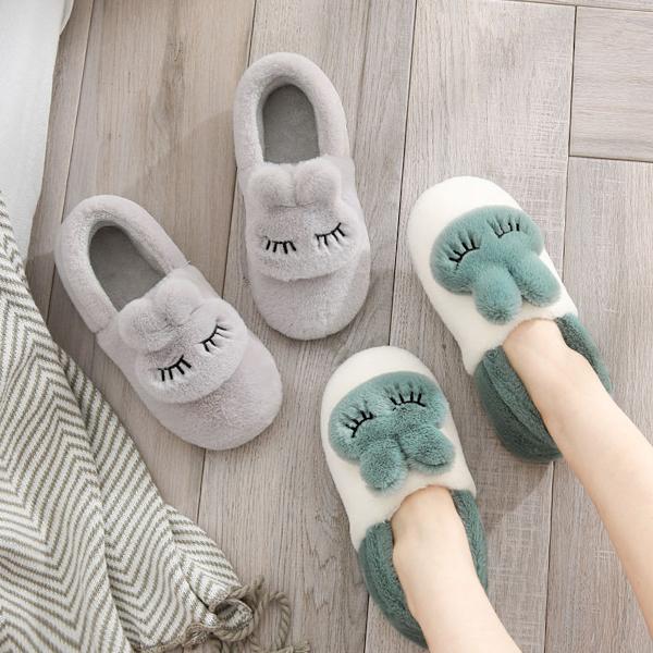 Kaninslippers för kvinnor, fluffiga, söta, djur, minnesskum, inomhus