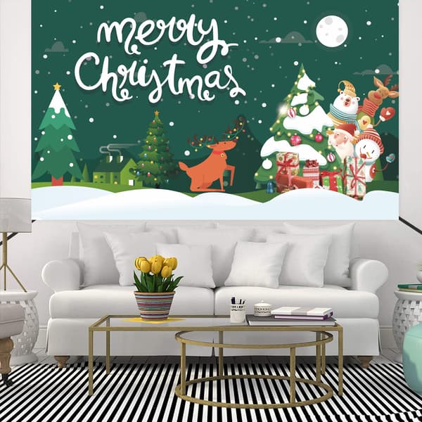 Julebaggrunds banner, 100D polyester stof scene dekoration style4