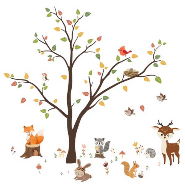 Woodland Wall Decals Animals Tree Owl Fox Deer Wall Stickers Barnrum Baby Nursery Väggdekor